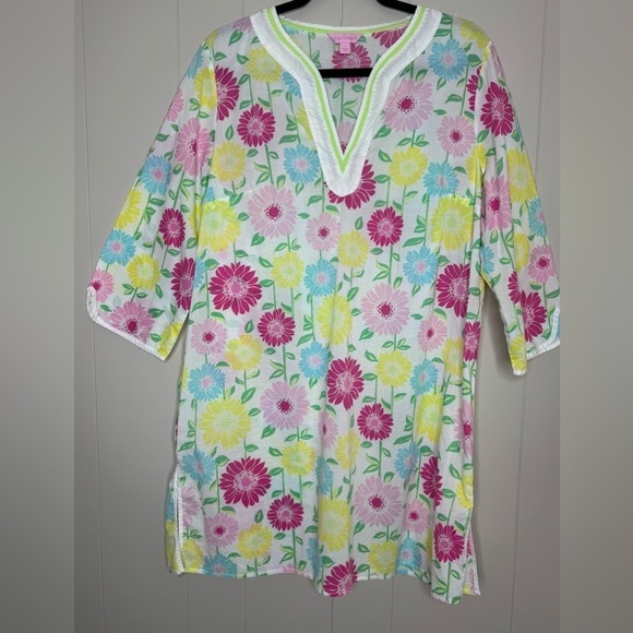 Lilly Pulitzer Other - Lilly Pulitzer Natalie 100% Cotton Split Neck Floral Swim Coverup Size Large